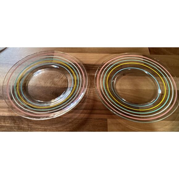 Vintage Anchor Hocking Painted Glass Striped Salad Plates Set Of 5 - Picture 8 of 9